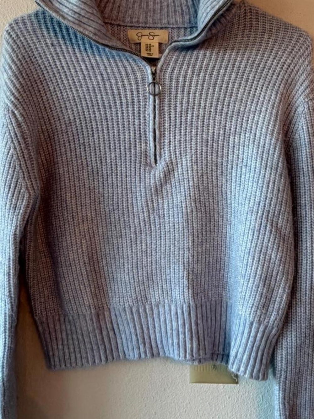 Jessica Simpson Light Blue Ribbed Quarter-Zip Pullover
